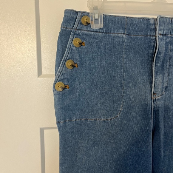 TALBOTS Sailor Jeans Women's 12 Wide Leg Stretch High Rise Nautical Mystic Blue - Picture 3 of 11